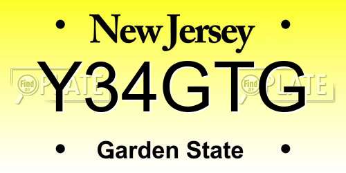 Y34GTG New Jersey License Plate