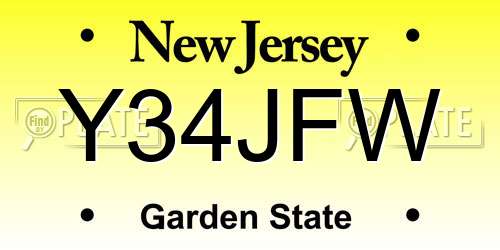 Y34JFW New Jersey License Plate