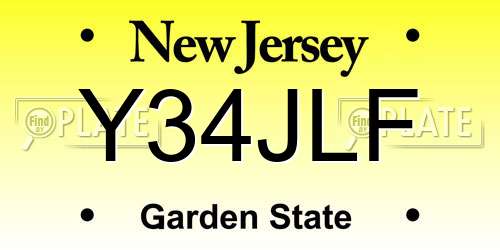Y34JLF New Jersey License Plate