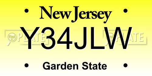 Y34JLW New Jersey License Plate