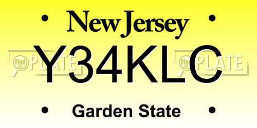 Y34KLC New Jersey License Plate