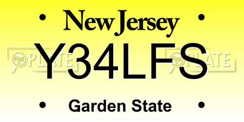 Y34LFS New Jersey License Plate