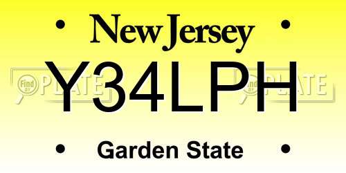 Y34LPH New Jersey License Plate
