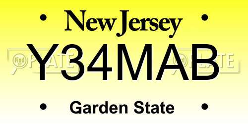 Y34MAB New Jersey License Plate
