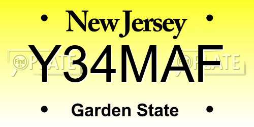 Y34MAF New Jersey License Plate
