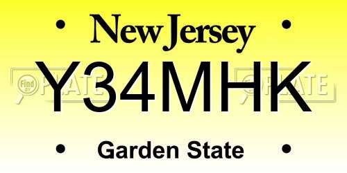 Y34MHK New Jersey License Plate
