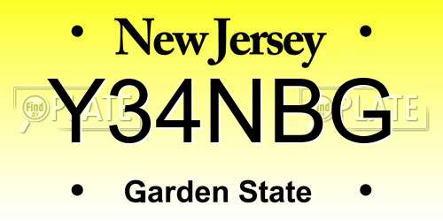 Y34NBG New Jersey License Plate