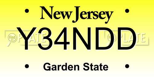 Y34NDD New Jersey License Plate