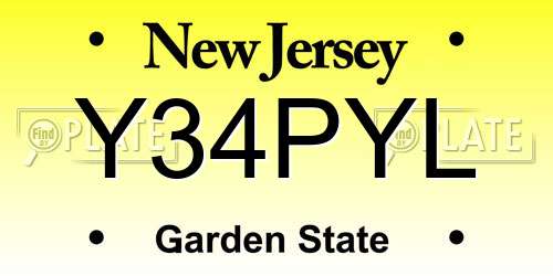 Y34PYL New Jersey License Plate
