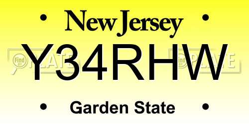 Y34RHW New Jersey License Plate
