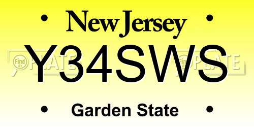 Y34SWS New Jersey License Plate