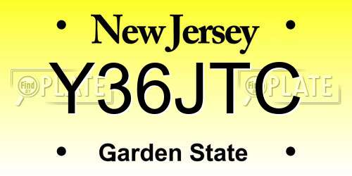Y36JTC New Jersey License Plate