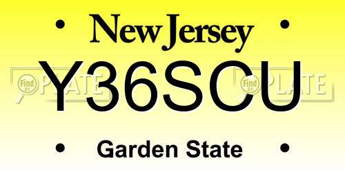 Y36SCU New Jersey License Plate