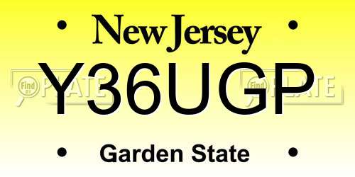 Y36UGP New Jersey License Plate