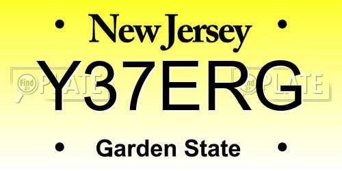 Y37ERG New Jersey License Plate