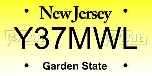 Y37MWL New Jersey License Plate