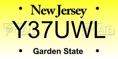 Y37UWL New Jersey License Plate