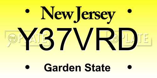 Y37VRD New Jersey License Plate
