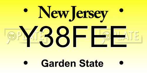 Y38FEE New Jersey License Plate