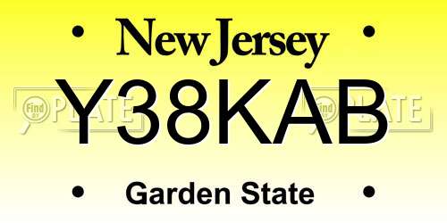 Y38KAB New Jersey License Plate