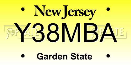 Y38MBA New Jersey License Plate