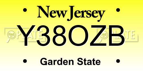 Y38OZB New Jersey License Plate