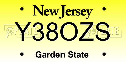 Y38OZS New Jersey License Plate