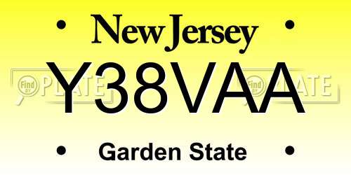 Y38VAA New Jersey License Plate