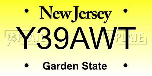 Y39AWT New Jersey License Plate