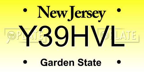 Y39HVL New Jersey License Plate