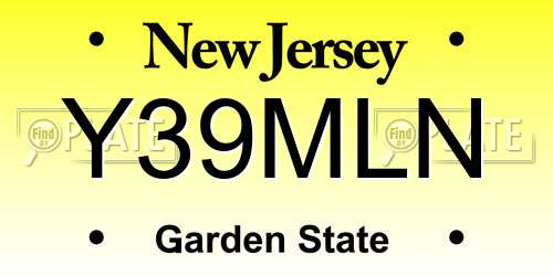Y39MLN New Jersey License Plate