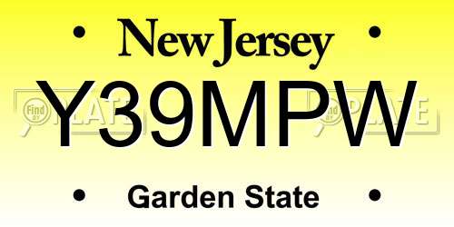 Y39MPW New Jersey License Plate