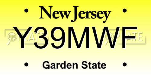 Y39MWF New Jersey License Plate