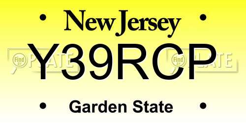 Y39RCP New Jersey License Plate