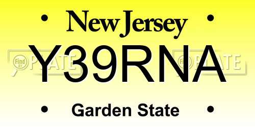 Y39RNA New Jersey License Plate
