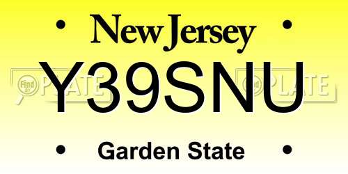 Y39SNU New Jersey License Plate