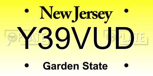 Y39VUD New Jersey License Plate