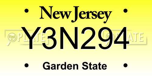 Y3N294 New Jersey License Plate