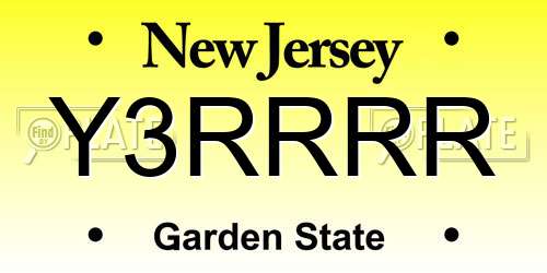 Y3RRRR New Jersey License Plate