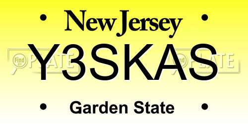 Y3SKAS New Jersey License Plate