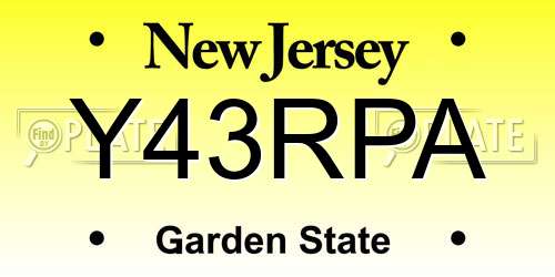 Y43RPA New Jersey License Plate