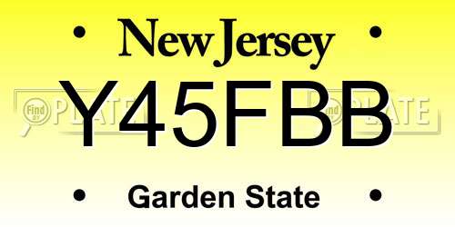 Y45FBB New Jersey License Plate