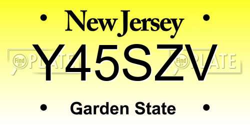 Y45SZV New Jersey License Plate