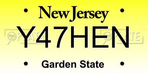 Y47HEN New Jersey License Plate