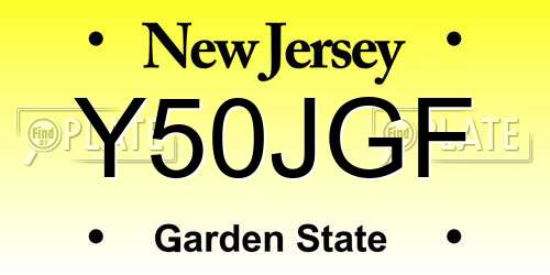 Y50JGF New Jersey License Plate