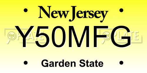 Y50MFG New Jersey License Plate