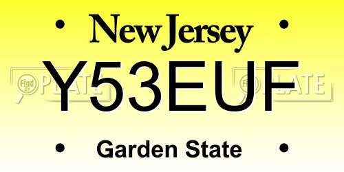 Y53EUF New Jersey License Plate