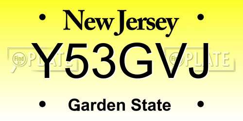 Y53GVJ New Jersey License Plate