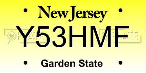 Y53HMF New Jersey License Plate