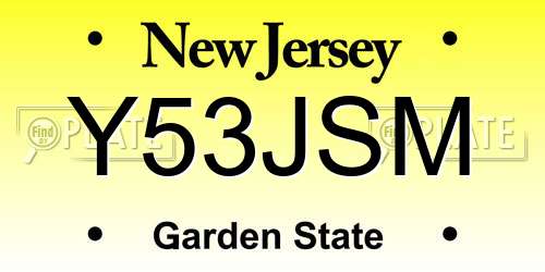 Y53JSM New Jersey License Plate